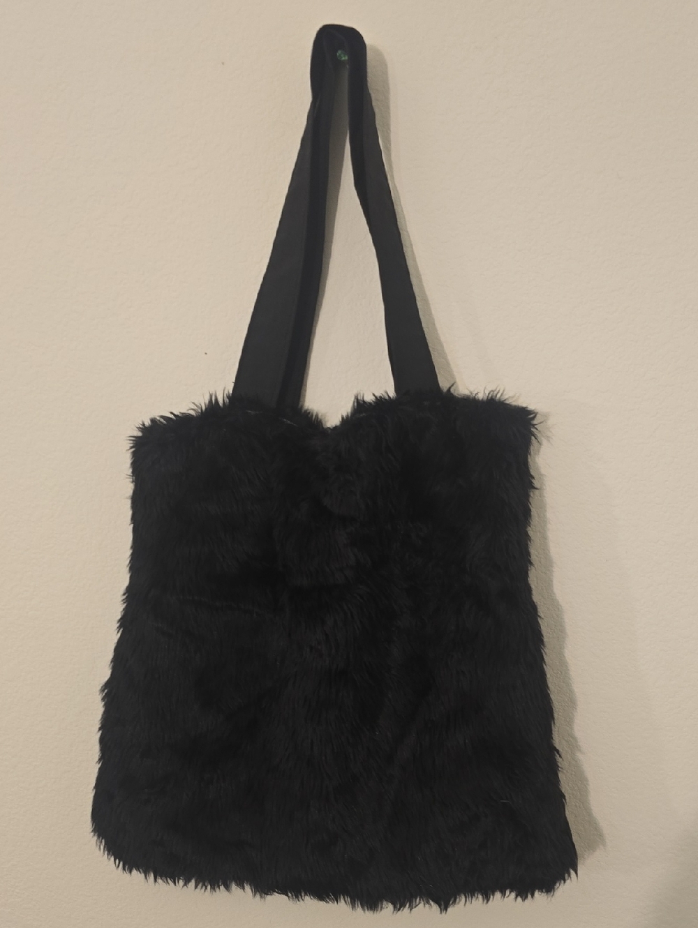 Black Faux Fur Tote Bag - Unbranded